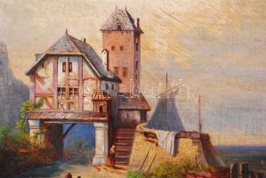 Helene von Bertrand jelzéssel: Tengerparti táj. Olaj, vászon, antik keretben, 24×36 cm