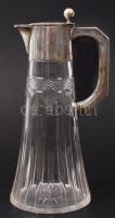 Cca 1900 Ezüst (Ag.) karaffa. Jelzett, ezüst fogóval és zsanérokkal, nyitható fedéllel, csiszolt ólo...