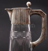 Cca 1900 Ezüst (Ag.) karaffa. Jelzett, ezüst fogóval és zsanérokkal, nyitható fedéllel, csiszolt ólo...