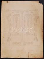 cca 1955 Latinovits Zoltán építészhallgatóként készített bútorterve 40x51 cm