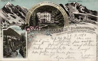 1898 Gomagoi an der Stilfserjochstrasse / Passo dello Stelvio), alpine hotel, litho (EK)