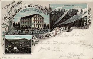1897 Prad am Stilfserjoch / Prato allo Stelvio, Alois Karner's Gasthof zur Neuen Post, litho