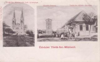 Törökszentmiklós Római katolikus új templom, tűzoltó őrtorony, városháza (Rb)