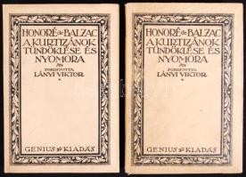 Balzac, Honoré de: A kurtizánok tündöklése és nyomora I-II. Ford. Lányi Viktor. Bp., 1920, Genius. Kiadói, Gottermayer-féle papírkötésben, védőborítóval, számozott példány (955/1500). A gerinc belül mindkét kötetről levált, egyébként szép állapotú