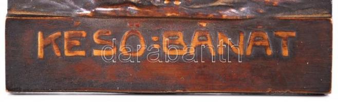 Sződy Szilárd (1878-1939): Késő: Bánat. Réz falikép, 31×11 cm