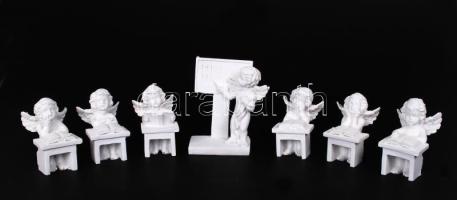 7 db kifesthető műkő figura (Angyal iskola), eredeti dobozában, 4,5x8 cm és 7,5x11 cm