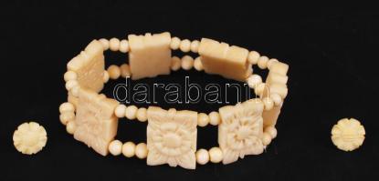 Csont fülbevaló + karkötő, virág mintával