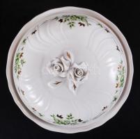 Hollóházi Erika nagy bonbonier, matricás, jelzett, hibátlan, m:14 cm, d:18 cm