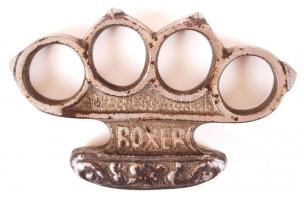 Cca 1900 fém boxer, "Patent Boxer" felirattal, fogóján díszített mintákkal, h:11 cm