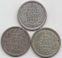 Hollandia 1912-1919. 25c Ag "Wilhelmina" T:3 Netherlands 1912-1919. 25 Cents "Wilhelmina" C:F
