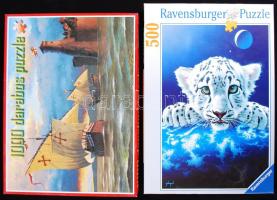 1000 darabos és egy 500 darabos tengeri és fehér párducos puzzle