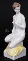 Hollóházi porcelán akt, kézzel festett, jelzett, hibátlan, m:30 cm/Hand painted Hollóházi porcelain nude,