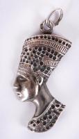 Fáraófej, art deco fazonú, ezüst (Ag) medál /  Pharaoh head, silver pendant in art deco style, 4cm, 5,6gr