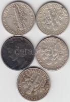 Amerikai Egyesült Államok 1942-1944. 1d Ag "Mercury" (2x) + 1946-1963D 1d Ag "Roosvelt" (3x) T:2/2- USA 1942-1944. 1 Dime Ag "Mercury" (2x) + 1946-1963D 1 Dime Ag "Roosvelt" (3x) C:XF/VF
