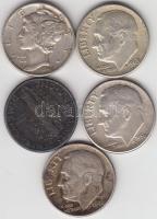 Amerikai Egyesült Államok 1942-1944. 1d Ag "Mercury" (2x) + 1946-1963D 1d Ag "Roosvel...