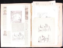 Ék Sándor (1902-1975) kb  30 db rajz és grafika, hozzájuk az újságkivágások, ahol megjelentek