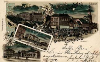 Sopron, Deák tér, Várostorony, Várkerület, Gyalogsági és tüzérségi laktanya, floral, litho (small tear)