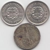 Nagy-Britannia 1938-1940. 3p Ag "VI. György" (2x) + Amerikai Egyesül Államok 1927. 1d Ag &...