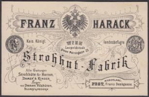 1876 Budapest V. Harack szalmakalap készítő reklámkártya és számla