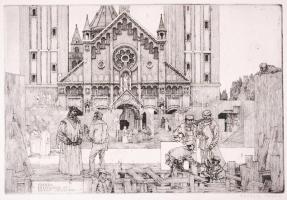 5 db város rézkarc, három jelzett (Csurgói, Rékassy, Major)