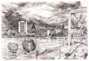 5 db város rézkarc, három jelzett (Csurgói, Rékassy, Major)