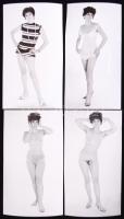 cca 1970 4db-os erotikus fotósorozat vetkőzéssel /  Erotic photo series (4pcs) with stripteas, 24x13cm