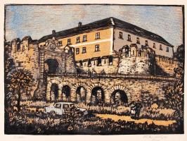 Réti Mátyás (1922-2002): Siklós, színezett linó, papír, jelzett, 26×35 cm