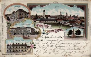 Losonc town hall, girl school, military memorial, post office, litho (EK)