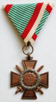 1942. "Tűzkereszt I. fokozata" bronzozott cink kitüntetés mellszalaggal T:2- Hungary 1942. "Hungarian Fire Cross 1st class" brass-plated zinc decoration with ribbon C:VF