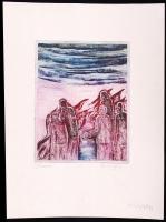 Klimaj György (1942-2011): Zsákutca. Színezett rézkarc, papír, jelzett, 19×15 cm