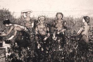 21 db szocreál témájú rézkarcok, több jelzett,(Feledy, Ék, Varga stb)