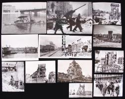1945 13 db fotó a II. vh. pusztításáról, köztük néhány fotó Tiszavölgyi József alkotása, néhány fotó feliratozott, kfl méretben