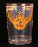 Festett üvegpohár, hibátlan, kopott, m:10 cm