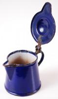 Jelzett zománcozott antik tejkiöntő, m:6 cm