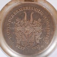 Modern jelzett ón fedeles kerámia sörös kupa, hibátlan, m:15 cm