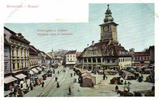 Brassó Klastrom utca és tanácsház, piac / Cloister street and town hall, market (EB)