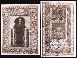 Cca 1940 2db fotó a XVII-XVIII. századi imaszőnyegekről. Részlet gazdag fotó, hátul feliratozva, 17x22 cm és 15,5x24 cm