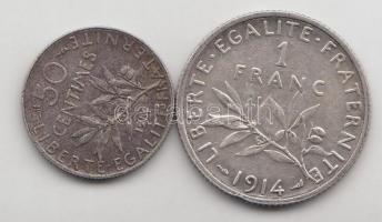 Franciaország / Modern Köztársaság 1914. 50c + 1Fr Ag T:2/2-
France / Modern Republic 1914. 50 Cents...