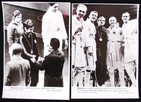 1972 6db sajtófotó a müncheni olimpiáról, aranyérmes magyar sportolókról, vegyes minőségben, 18x26cm