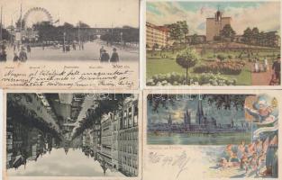 6 db régi képeslap: Lipik, Praha, Helsinki, Köln (litho), Reichenau, Wien