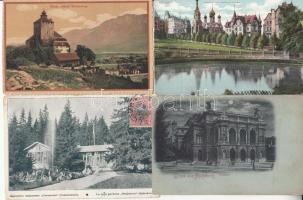 11 db régi, külföldi képeslap: Matrei, Merano, Radmer, Wieliczka, Buchs, Karlovy Vary, Hradec Kralové, Wien, Augsburg, Samokov