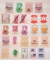 1900-1960 Cca 350db, vegyes okmánybélyeg berakóba rendezve, sok egyforma ívdarabbal