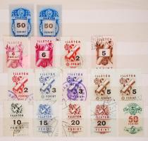 1900-1960 Cca 350db, vegyes okmánybélyeg berakóba rendezve, sok egyforma ívdarabbal