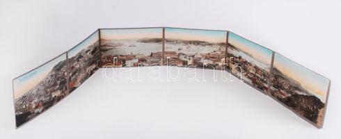 cca 1900 Vlagyivosztok látképe, leporelló 6db, színezett fotóval /  Birds Eye View of Vladivostok, leporello with 6 colored photos, 9x14cm