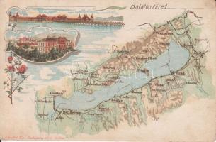 Balatonfüred, Balaton térkép, litho (fa)
