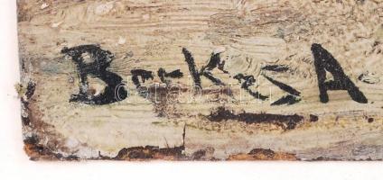 Berkes jelzéssel: Téli utca. Olaj, karton, sérült, üvegezett modern keretben, 45×55 cm