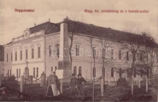 Nagyszombat, Magyar királyi járásbíróság, honvéd szobor / district court, statue (wet damage)