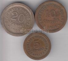 Portugália 1920. 20c + 1926. 10c Br + 1927. 5c Br T:2,2- Portugal 1920. 20 centavo + 1926. 10 centavos + 1927. 5 centavos Br C:XF,VF
