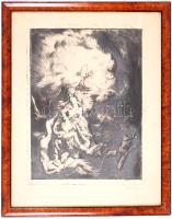 Brenner Nándor, Vydai (1903-1944): Vízözön. Rézkarc, papír, jelzett, üvegezett keretben, 40×27 cm