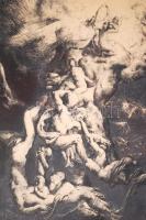 Brenner Nándor, Vydai (1903-1944): Vízözön. Rézkarc, papír, jelzett, üvegezett keretben, 40×27 cm